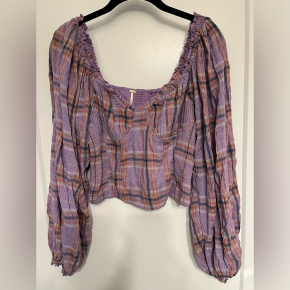 Free People Cherry Bomb cropped purple madras corset top size small petite SP - Picture 5 of 15
